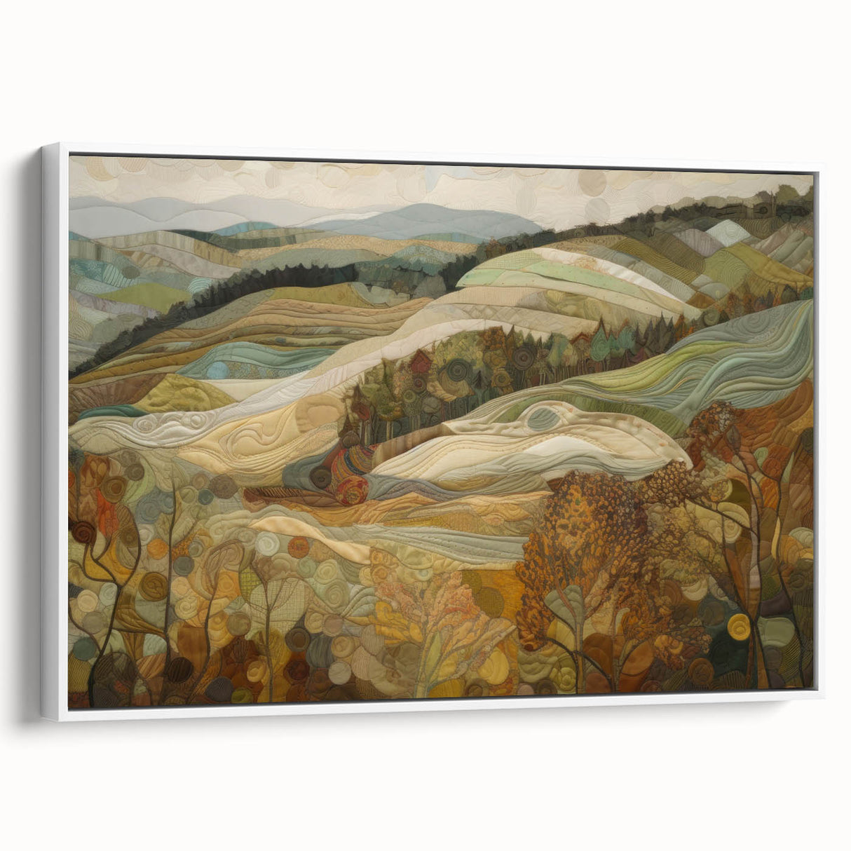 Vintage poster art depicting a colorful autumn scene on an extra-large framed canvas, ideal for living room decor.