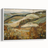 Vintage poster art depicting a colorful autumn scene on an extra-large framed canvas, ideal for living room decor.