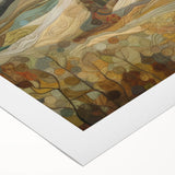 Art deco poster featuring autumnal trees in orange and brown tones on rolled canvas, suitable for dining room decor.