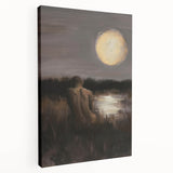 Abstract figurative stretched canvas artwork showcasing vibrant colors and dynamic shapes, highlighting modern artistic expression in a side view presentation.