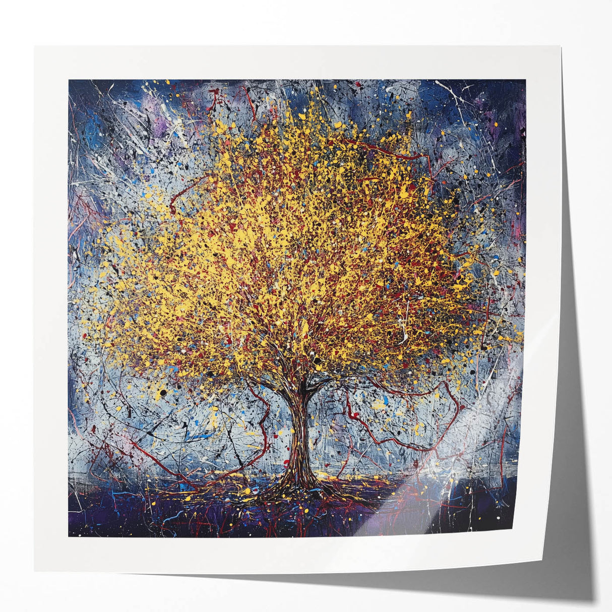Abstract floral design print showcasing vibrant colors and intricate patterns on glossy paper, ideal for home decor or art displays. Perfect for adding a modern touch to any space.