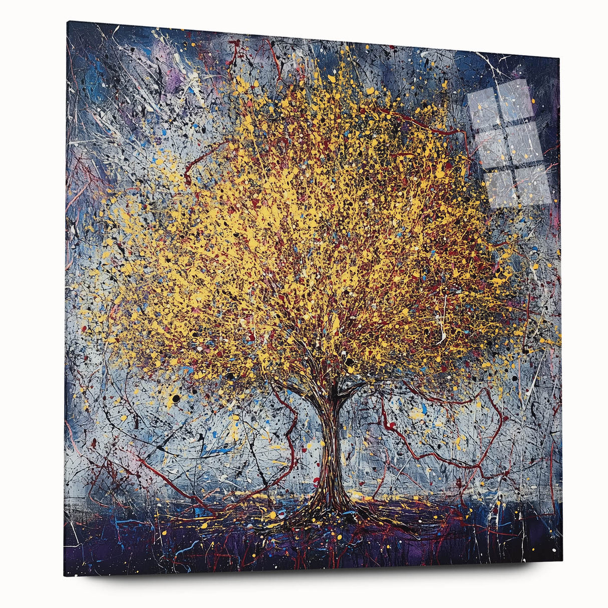Abstract floral acrylic glass artwork showcasing vibrant colors and intricate designs, viewed from the side without pins, perfect for modern decor.