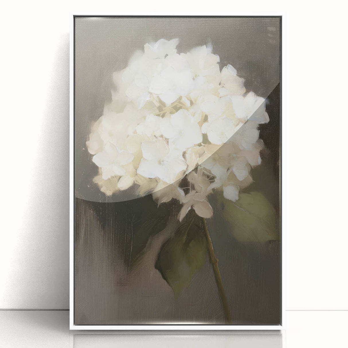 Framed acrylic artwork showcasing an abstract floral design with vibrant colors on a white background, perfect for modern home decor or office spaces.