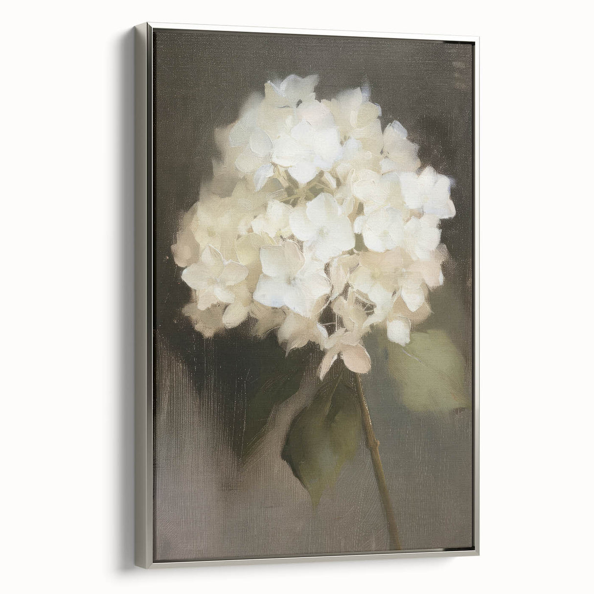 Framed canvas artwork showcasing abstract floral designs in soft pastel colors, set in a sleek silver frame, ideal for modern home decor.