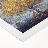 Rolled canvas showcasing vibrant abstract floral art with rich colors and intricate patterns, elegantly packaged in a protective cardboard tube for delivery.