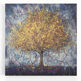 Abstract floral canvas art piece showcasing vibrant colors like blue, pink, and yellow, designed for modern home decor, highlighting intricate floral patterns and textures. Perfect for enhancing living spaces, this artwork adds a touch of elegance and creativity to any room.