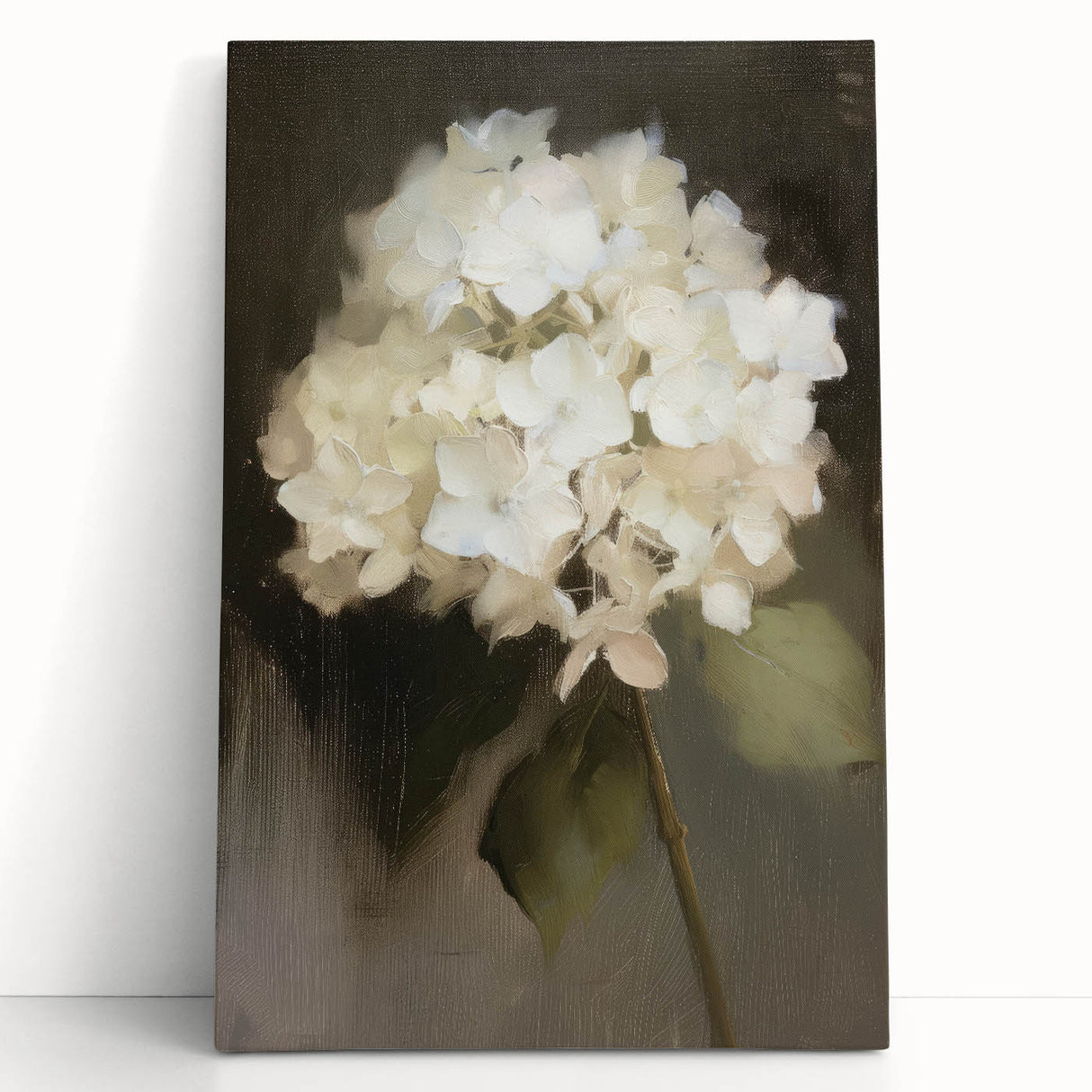 Abstract floral canvas artwork showcasing vibrant colors and intricate patterns, elegantly leaning against a neutral wall, perfect for modern home decor.
