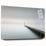 Abstract landscape artwork on acrylic glass, showcasing vibrant colors and intricate patterns, displayed in a side view with decorative pins for mounting. This modern piece adds a striking visual element to any contemporary space.