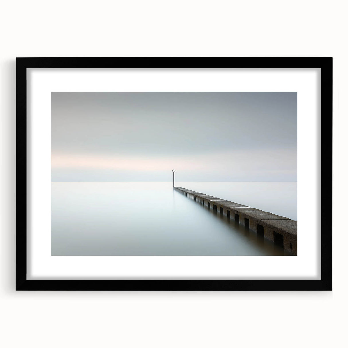 Abstract landscape art print in a sleek black frame with a white mat, showcasing vibrant colors and textured details, ideal for modern home decor.