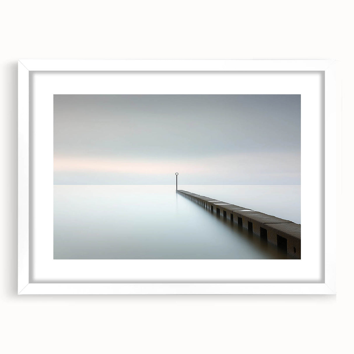 Abstract landscape artwork framed in a sleek white mat, showcasing a vibrant blend of colors and shapes, perfect for modern home decor or office spaces.