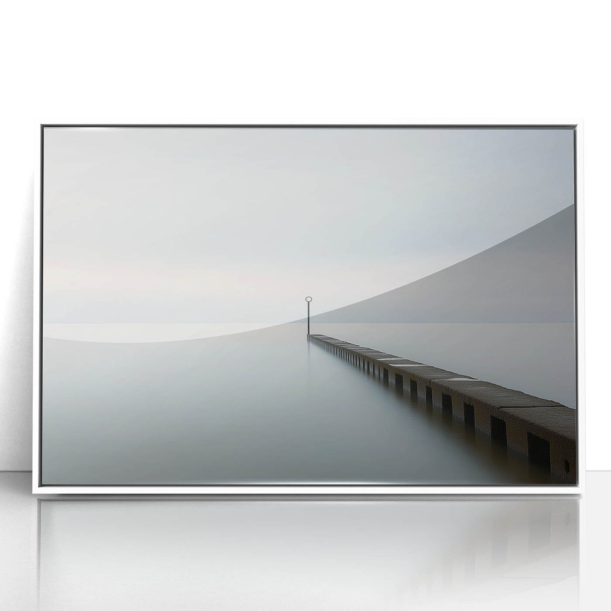 Framed acrylic artwork displaying an abstract landscape design in vibrant colors, featuring soft hues of blue and green with a modern aesthetic, ideal for contemporary home decor.