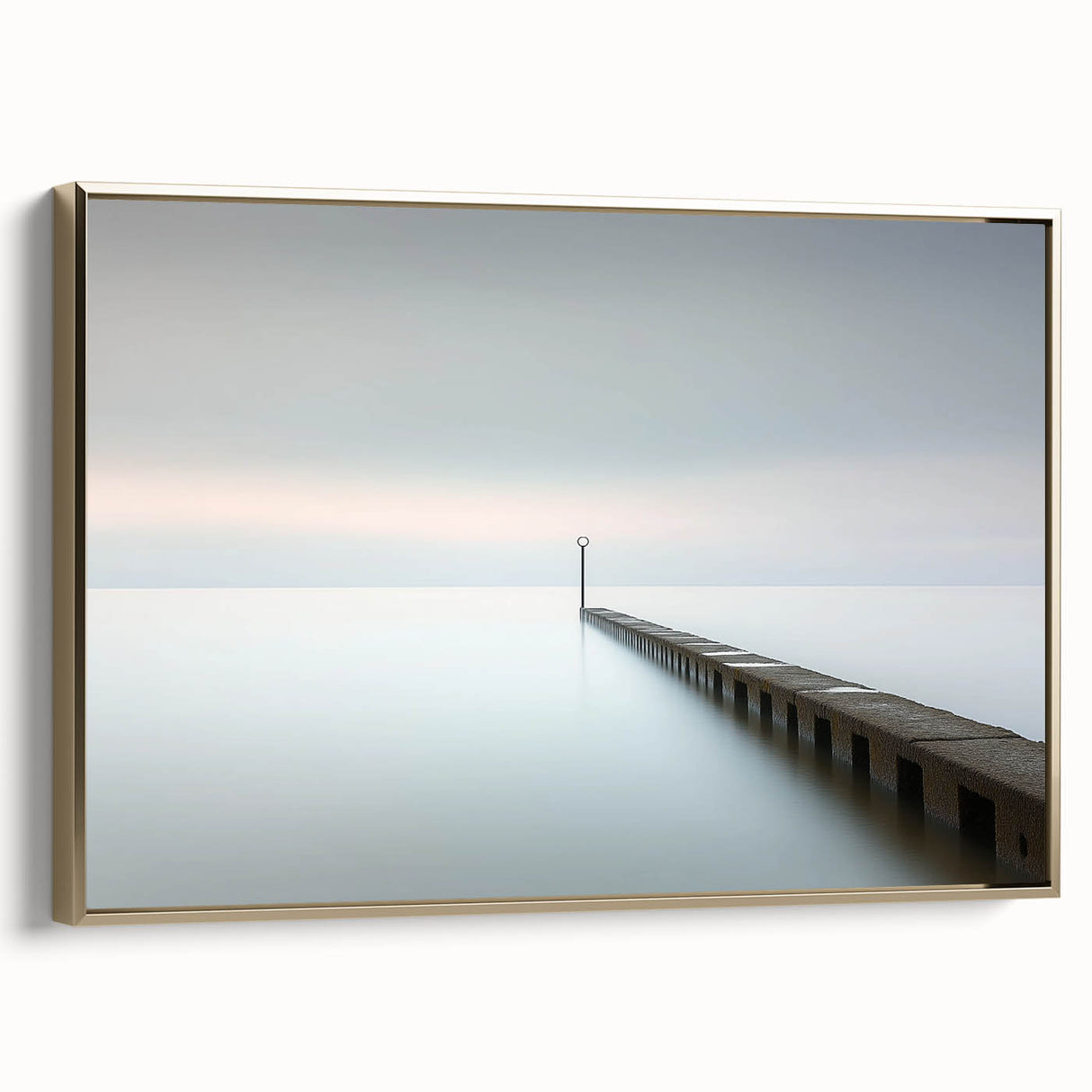 Abstract landscape artwork featuring shades of gold and blue, elegantly framed, showcasing a modern design perfect for contemporary home decor.