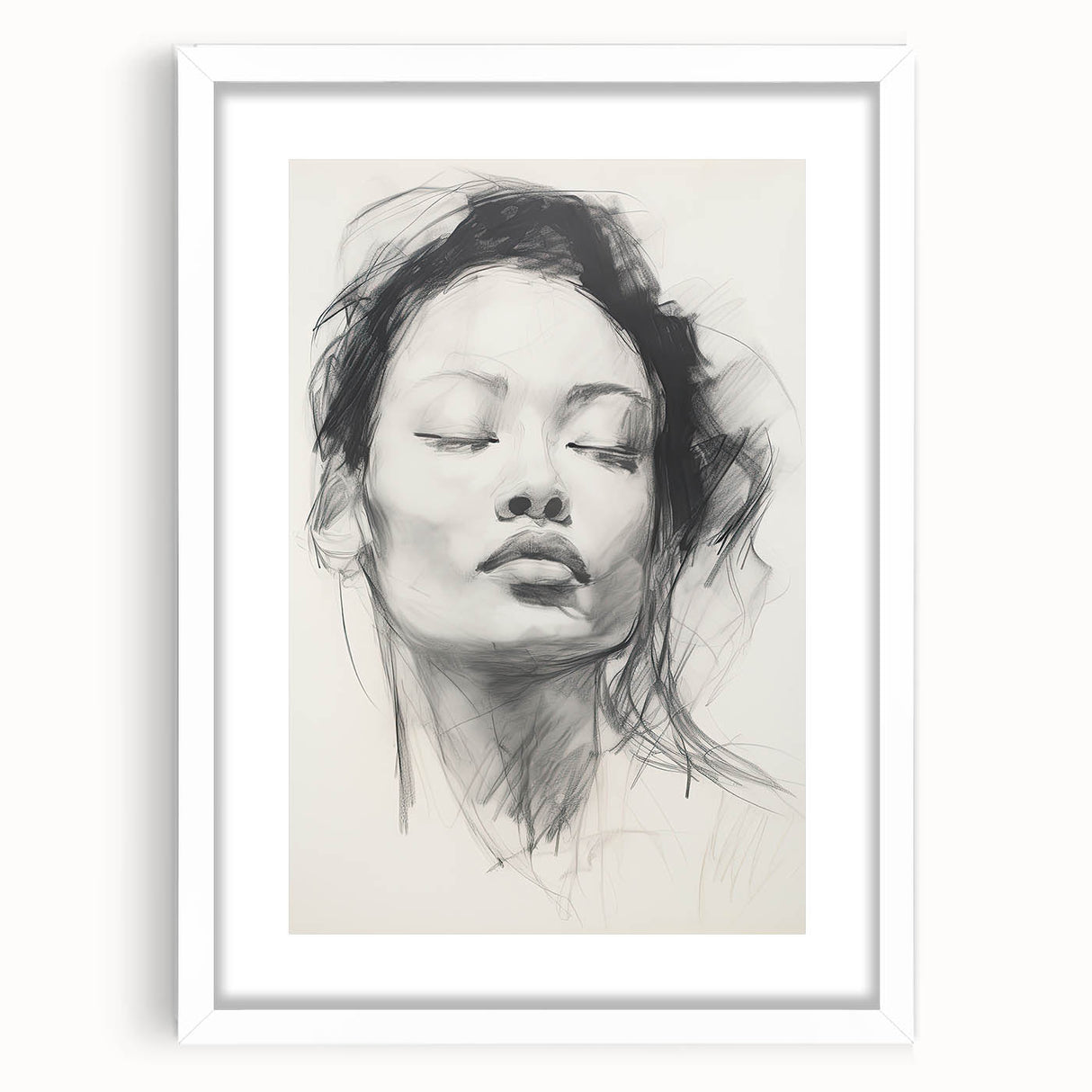 Abstract minimalist wall art framed with a white mat, showcasing a modern design in subtle colors, perfect for contemporary home decor. Ideal for enhancing living spaces with elegance and simplicity.