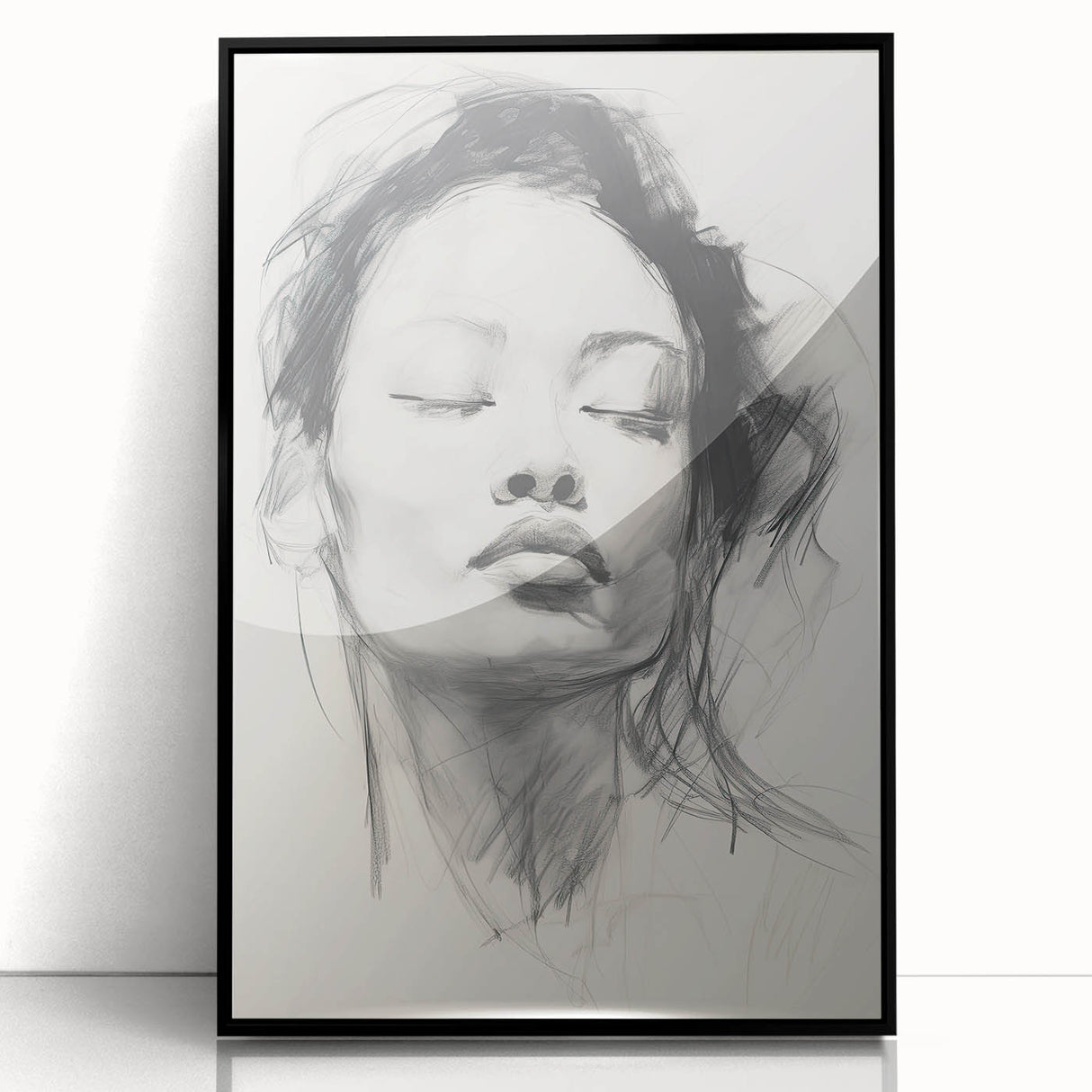 Abstract minimalist wall art in a sleek black frame, showcasing geometric shapes and muted tones, perfect for modern home decor and artistic spaces.