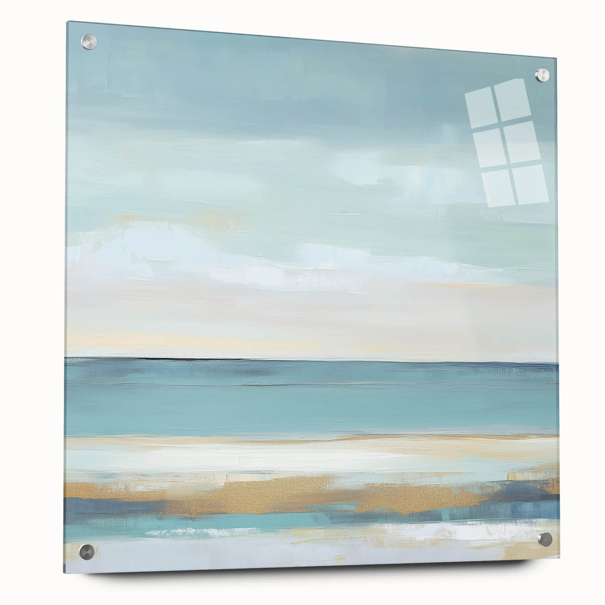 Minimalist Abstract Wall Art – Aqua and Sand Coastal Canvas