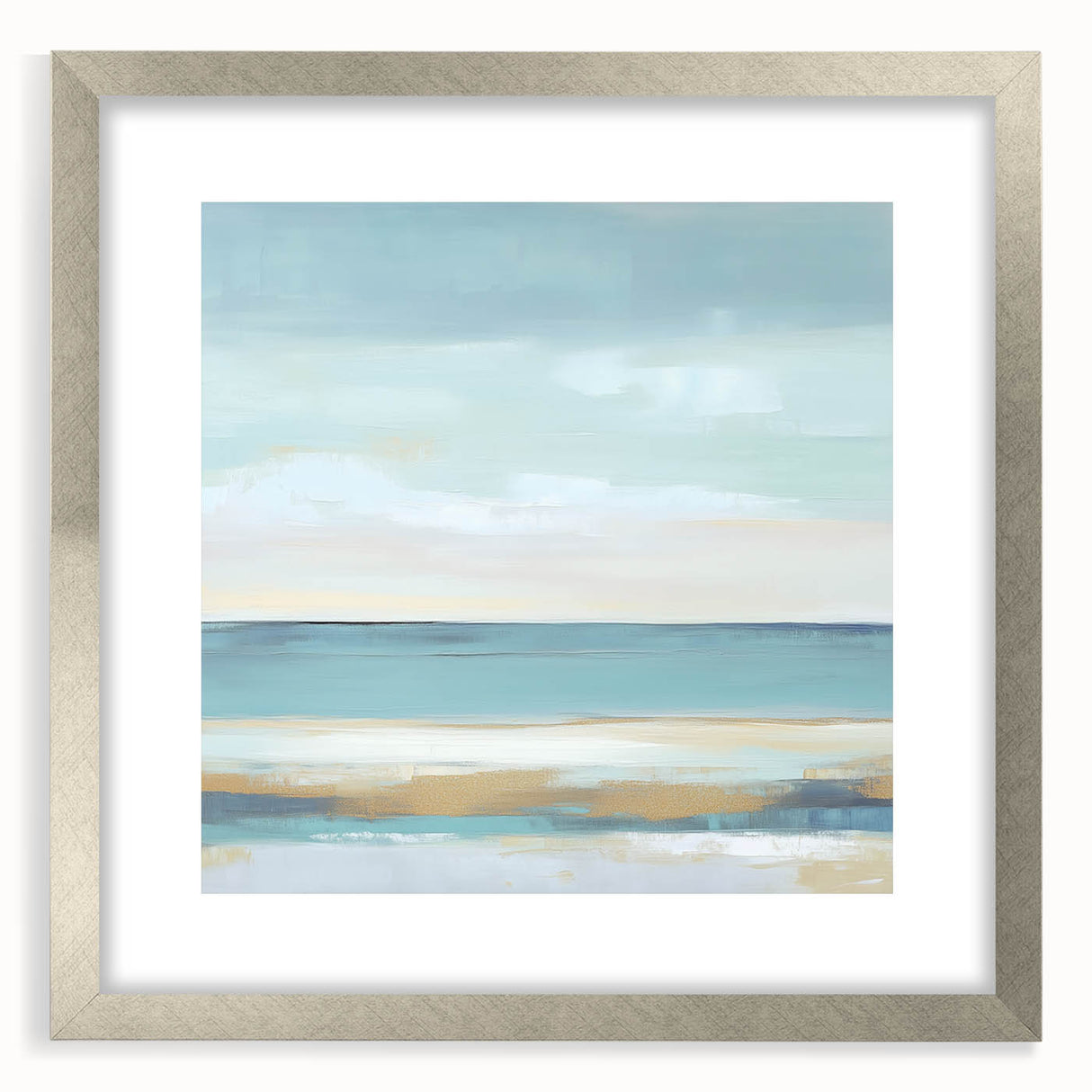 Minimalist Abstract Wall Art – Aqua and Sand Coastal Canvas