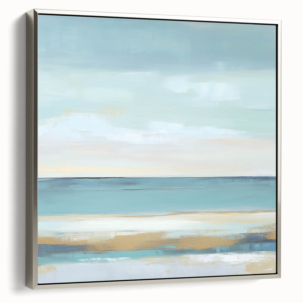 Minimalist Abstract Wall Art – Aqua and Sand Coastal Canvas