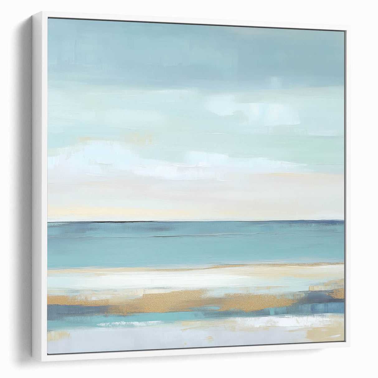 Minimalist Abstract Wall Art – Aqua and Sand Coastal Canvas