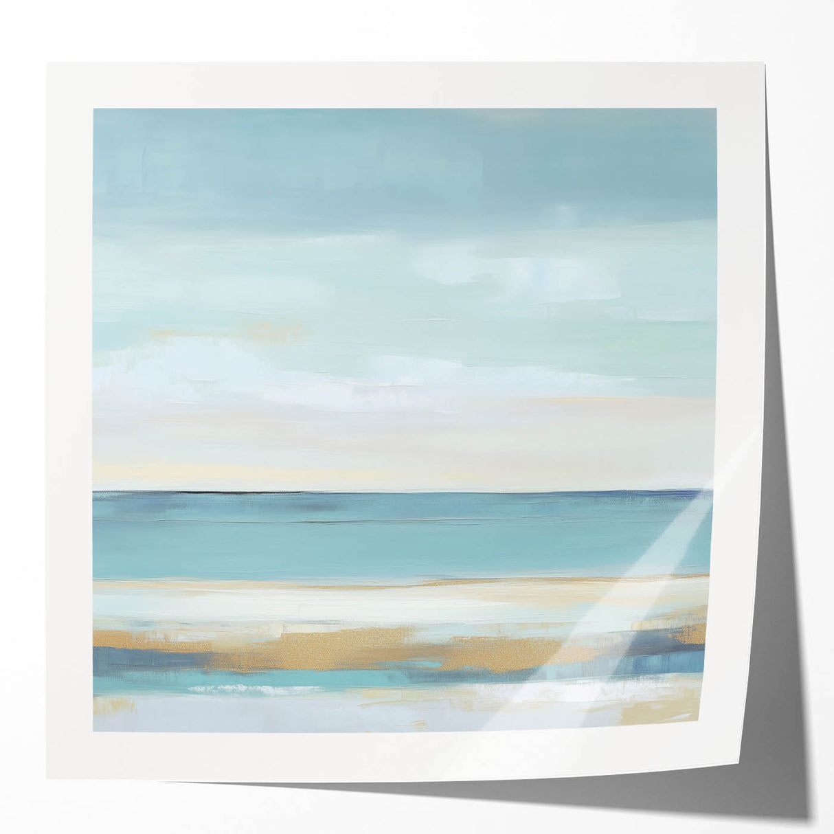 Minimalist Abstract Wall Art – Aqua and Sand Coastal Canvas