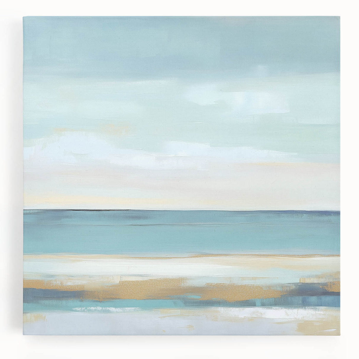 Minimalist Abstract Wall Art – Aqua and Sand Coastal Canvas