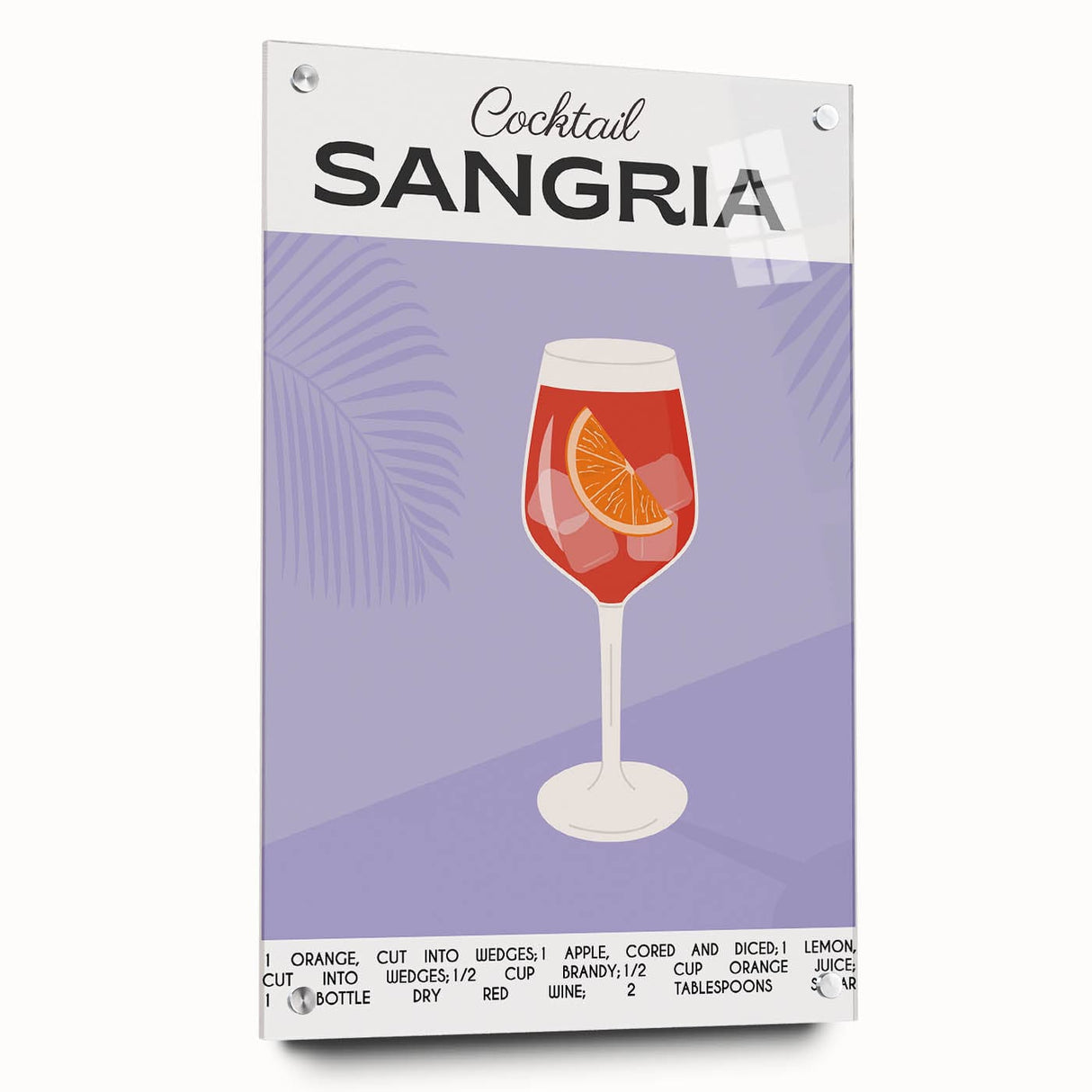 Large abstract wall art on acrylic glass depicting colorful food and drinks, suitable for dining room decor.