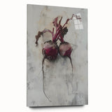 Large abstract wall art featuring assorted fruits in vibrant colors on acrylic glass, ideal for dining room decor.