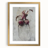 Extra large abstract art print featuring textured fruits in vibrant colors on a gold-framed canvas.