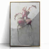 Large art print of assorted fruits in vibrant colors on a gold framed acrylic, ideal for modern kitchen decor.