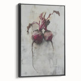 Black and white vintage poster art of various fruits on a framed canvas, ideal for bedroom wall decor.