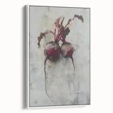 Vintage poster art of colorful fruits on black background, framed canvas, ideal for living room decor.