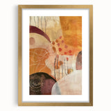 Extra large abstract art print depicting textured fall scenery in muted gold and brown hues, framed with gold mat.