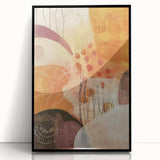 Large abstract wall art featuring a mid-century modernist style with vibrant autumn hues on a black framed acrylic print.
