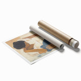 Abstract figurative art print showcasing vibrant colors and dynamic shapes, elegantly rolled and delivered in a protective cardboard tube, perfect for modern decor.