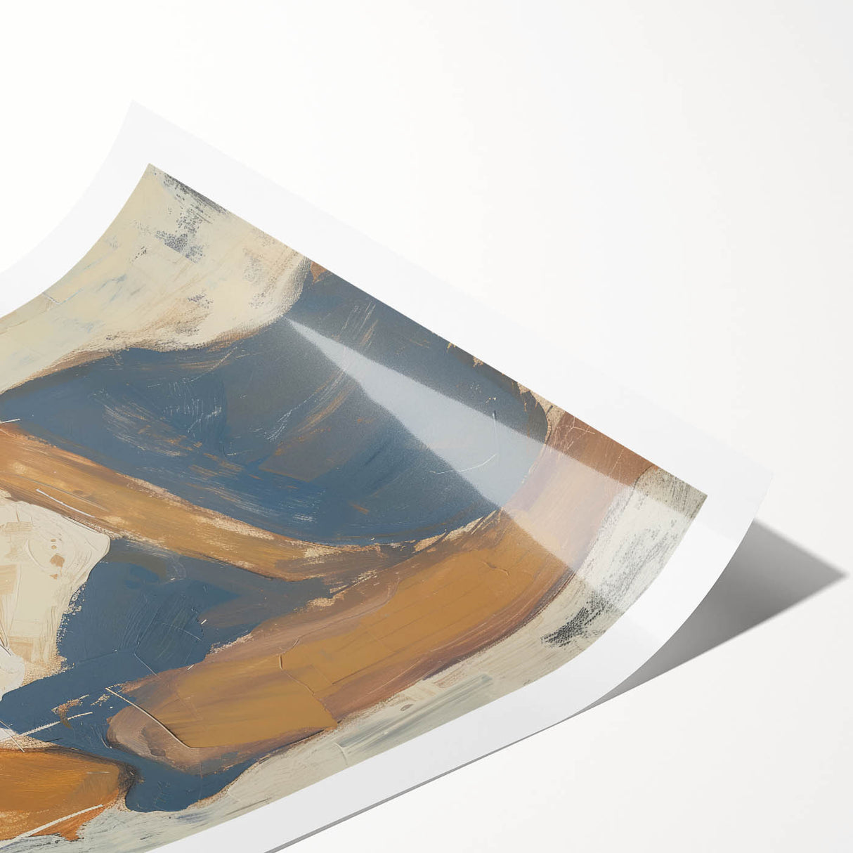 Abstract figurative rolled print showcasing vibrant colors and dynamic shapes, perfect for modern home decor; securely packaged in a sturdy cardboard tube for delivery.