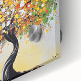 Close-up of vibrant abstract floral acrylic artwork showcasing rich colors and intricate details, perfect for modern home decor accents.