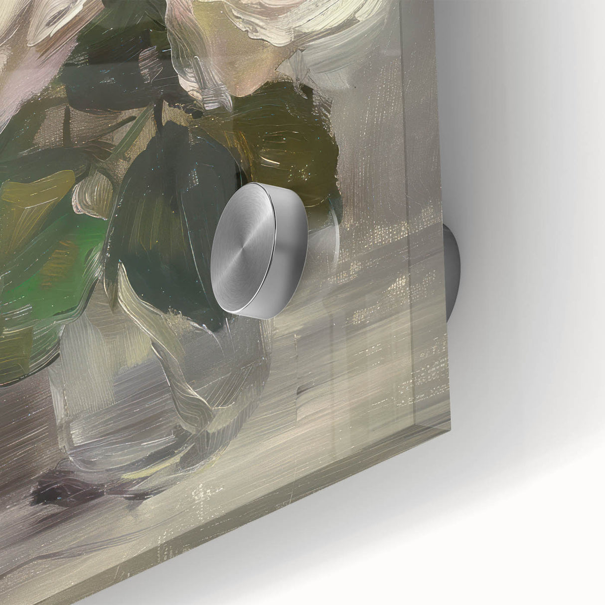Abstract floral design in vibrant colors, showcasing intricate acrylic patterns on glass. Ideal for modern home decor, enhancing any living space with elegance.