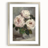 Abstract floral wall art framed in a silver mat, showcasing vibrant colors and intricate designs, perfect for modern home decor. Ideal for art enthusiasts.