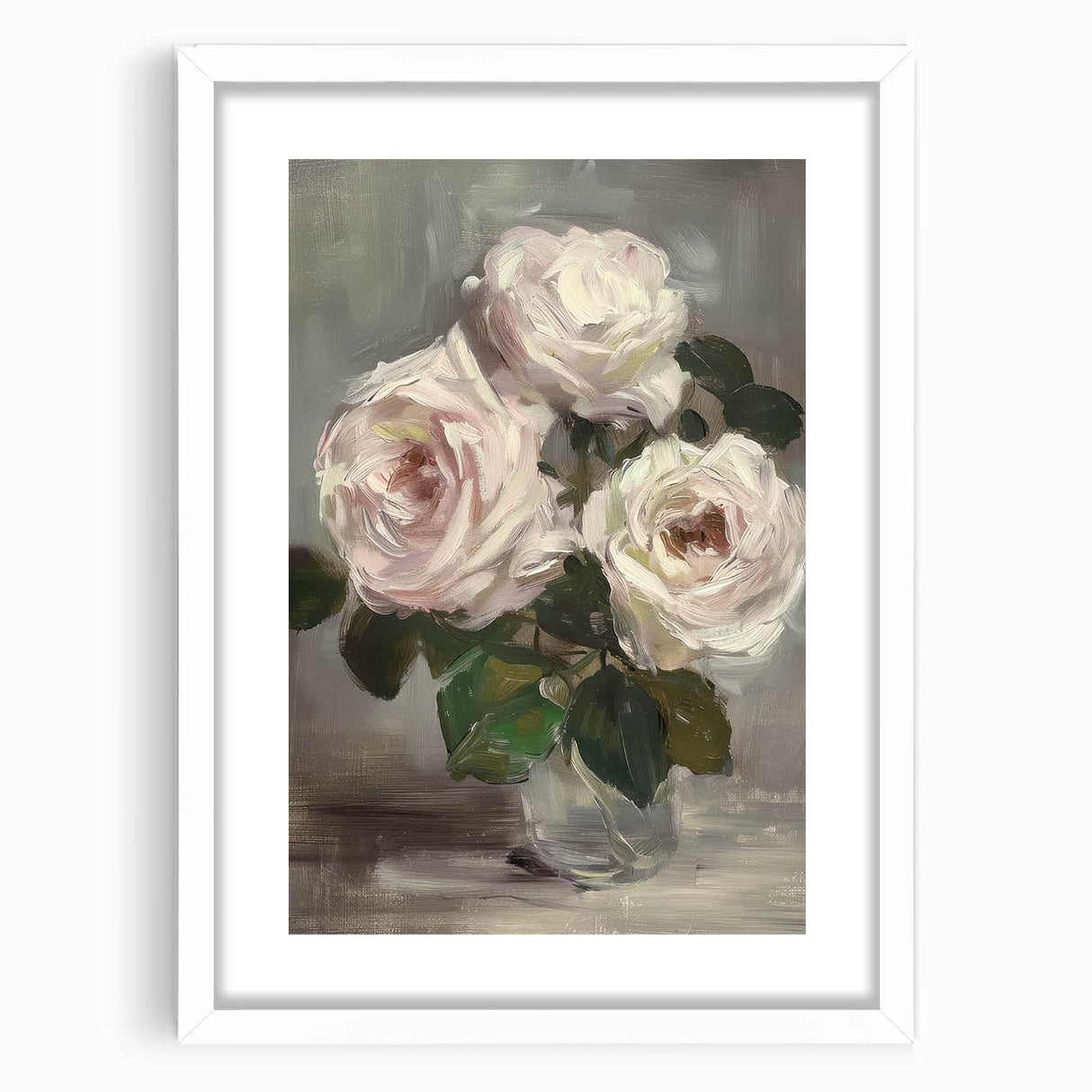 Abstract floral artwork framed in white matting, showcasing vibrant colors and intricate details, perfect for home decor or gallery display.