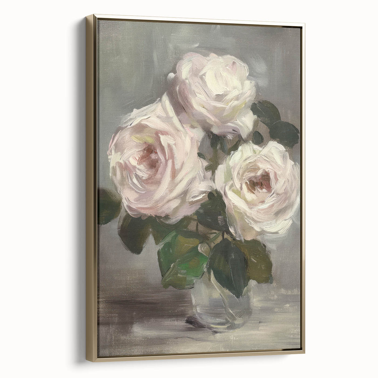 Abstract floral canvas artwork framed in gold, showcasing vibrant colors and intricate patterns, ideal for modern home decor. Side view emphasizes the elegant design and premium finish.