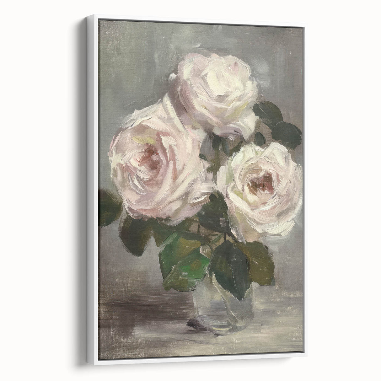 Framed canvas artwork showcasing an abstract floral design with vibrant colors, displayed at a white side view, ideal for modern home decor accents.