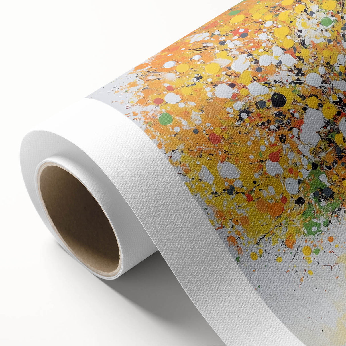Abstract floral design rolled canvas artwork featuring vibrant colors and intricate patterns, elegantly packaged in a protective cardboard tube for easy display.