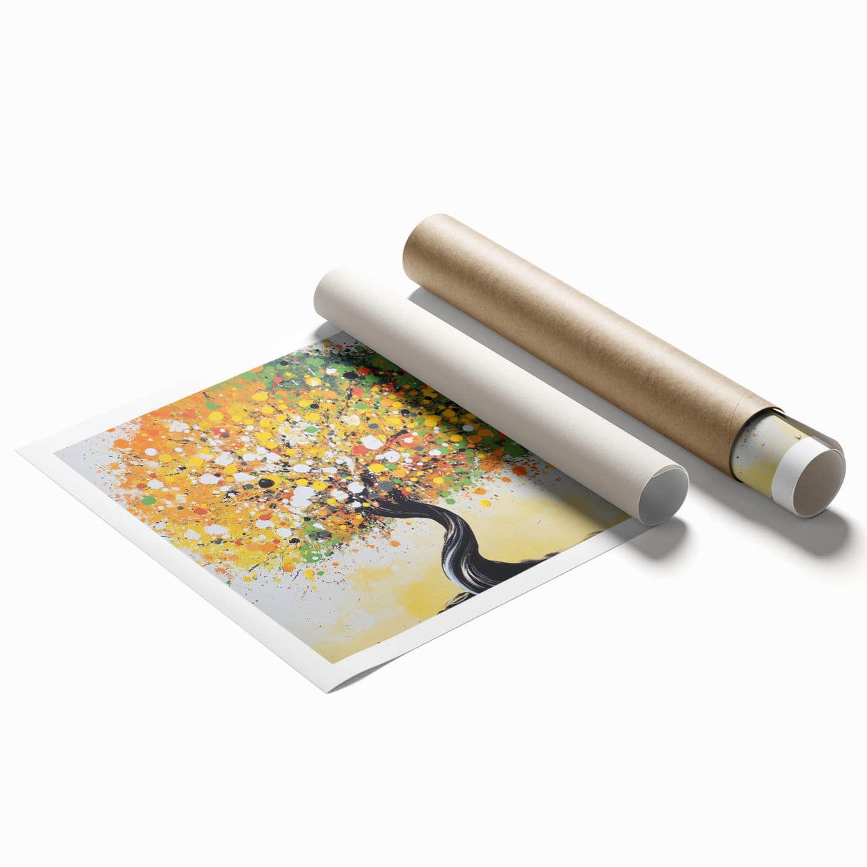 Vibrant abstract floral design rolled canvas print showcasing bold colors and intricate patterns, ideal for enhancing modern home decor or gallery walls.