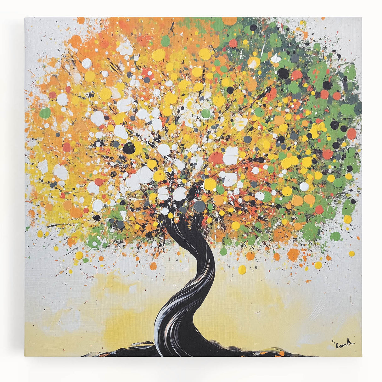 Abstract floral design stretched canvas art featuring vibrant colors and intricate patterns, perfect for modern home decor or artistic wall accents.