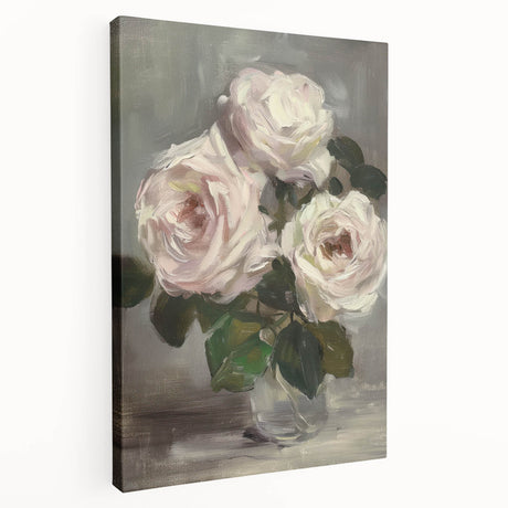 Abstract floral design stretched canvas artwork showcasing vibrant colors and intricate patterns, presented in a side view to highlight its depth and texture. Ideal for modern home decor, this piece enhances any living space with its artistic flair.
