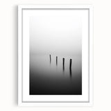 Abstract landscape artwork framed in white with a mat, showcasing soft blues and greens, perfect for modern home decor. Ideal for adding a serene touch to living spaces.