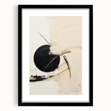 Abstract minimalist wall art framed in black with a white mat, showcasing geometric shapes and subtle tones, perfect for modern decor or office spaces.