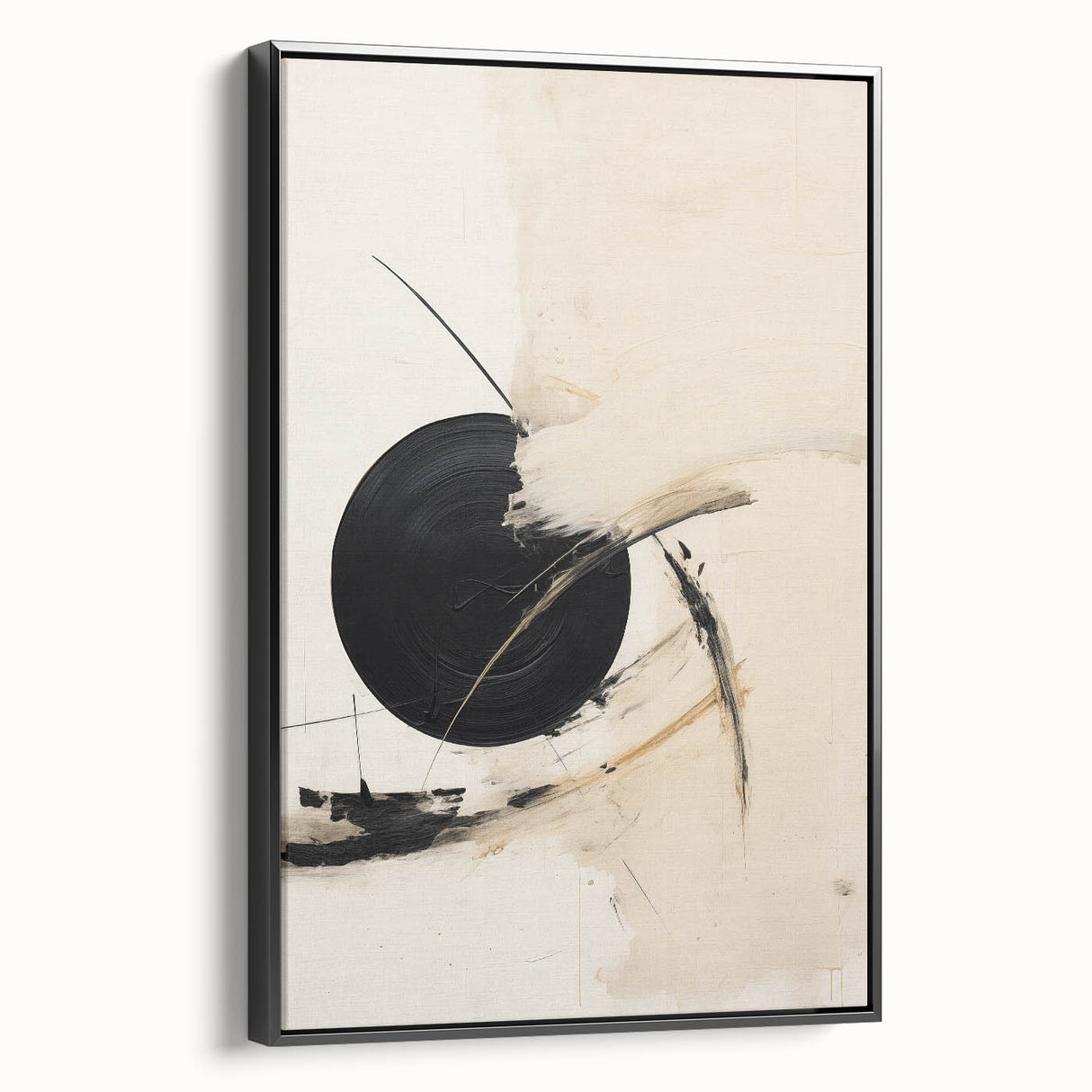 Framed minimalist wall art showcasing an abstract design with black tones, viewed from the side, perfect for modern home decor and artistic interiors.