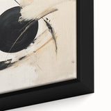 Close-up of a framed abstract minimalist wall art piece featuring soft pastel colors and geometric shapes, ideal for modern home decor, adding elegance to any space.