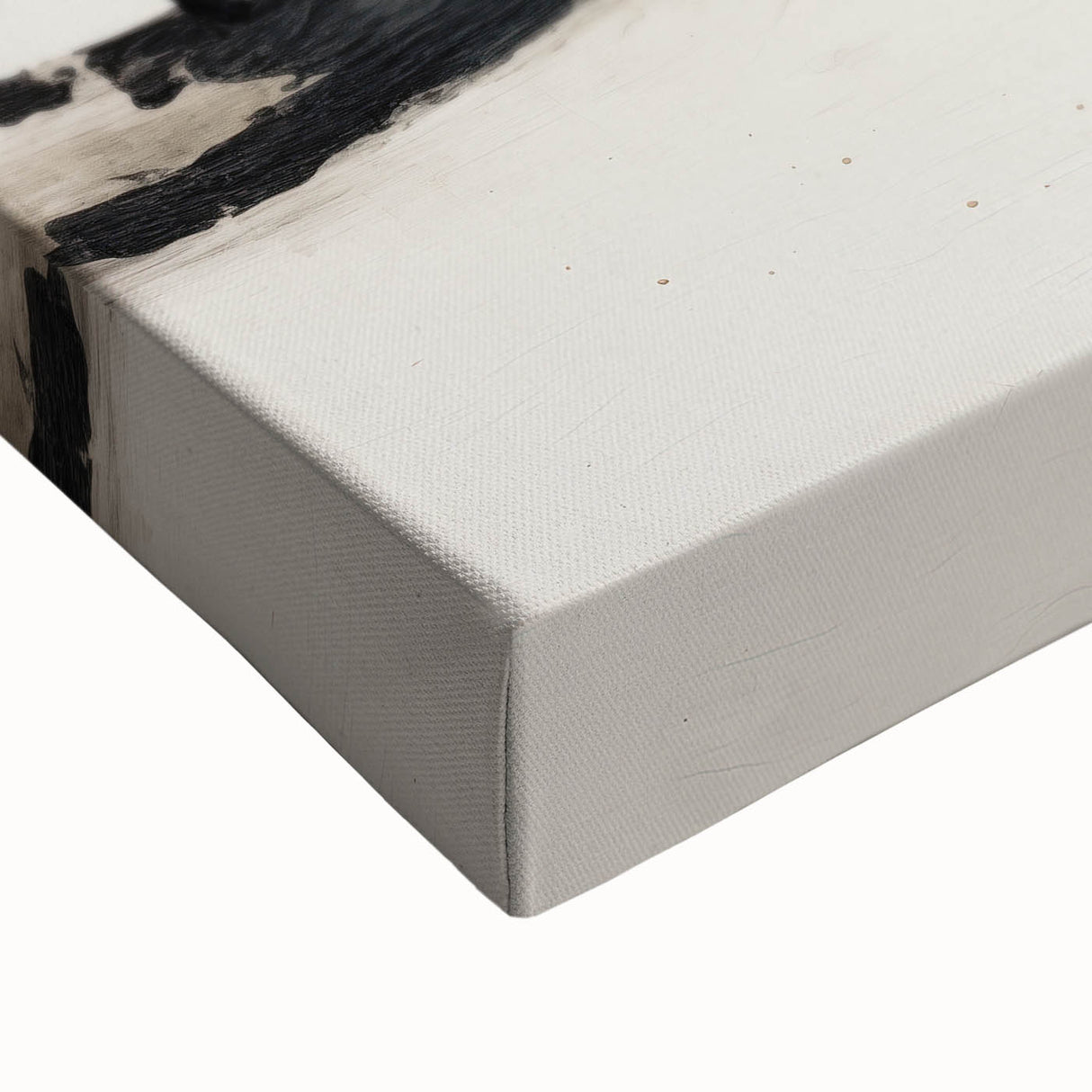 Close-up of a stretched canvas showcasing abstract minimalist wall art, featuring soft pastel colors and geometric shapes, perfect for modern home decor.