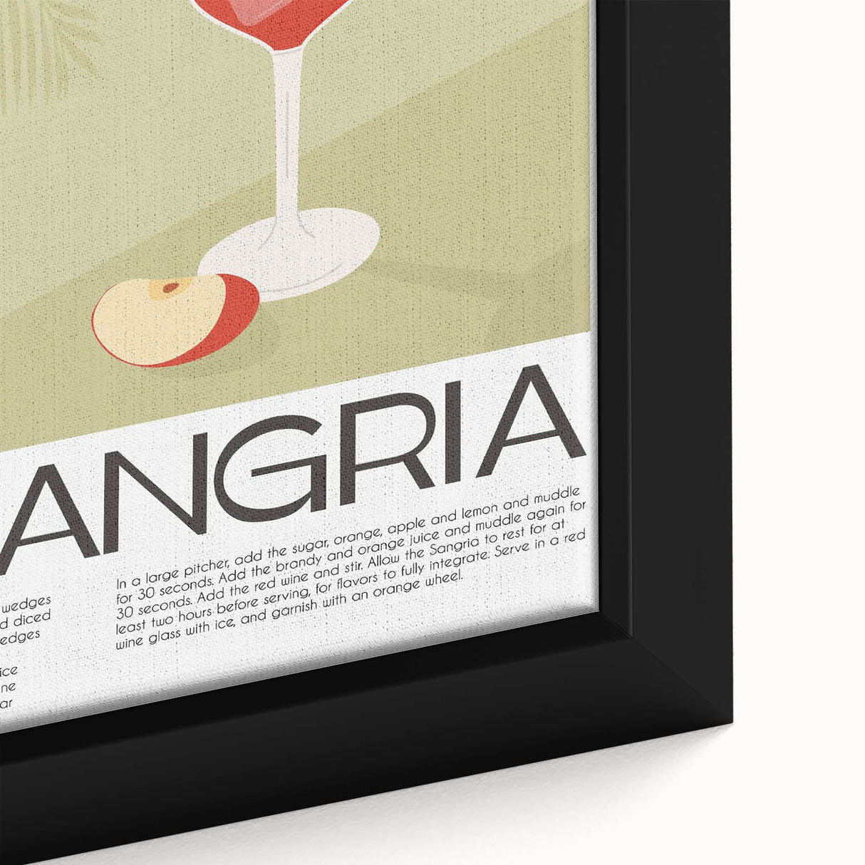 Extra large black wall art featuring a colorful, textured depiction of food and drinks on a framed canvas.